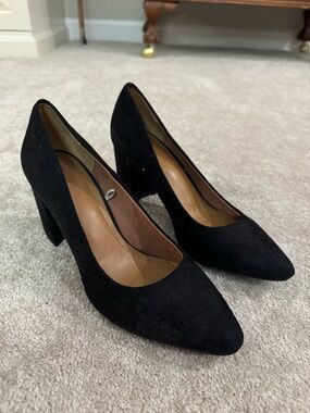 H&M Black Suede Block Heel Pumps